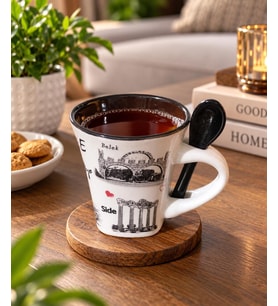 Kupa Bardak 100 ml Kaşıklı Porselen Türkiye Temalı Yöresel Kahve Çay Bardağı