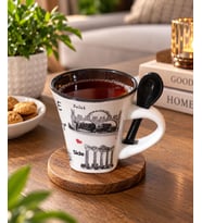 Kupa Bardak 100 ml Kaşıklı Porselen Türkiye Temalı Yöresel Kahve Çay Bardağı