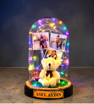 Kişiye Özel Renkli Led Işıklı Fanus 3 Fotoğraflı ve Size Özel Yazılı (Model 2)