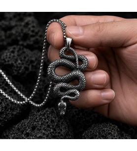 Paslanmaz Çelik Antik Gümüş Renk Gotik Stil Mistik Snake Yılan Kolye