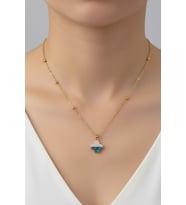 Altın Renk Van Cleef Yonca Taşlı Altı Sedef Model Top Zincir Çelik Kolye- 3705