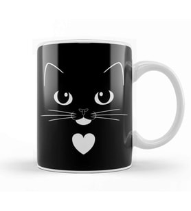 Tuxedo Cat Face with Heart Cute Ginger Cat Kedi Kupa Bardak Porselen