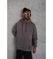 Erkek 3 İplik Pamuklu Kapüşonlu Kanguru Cepli Sweatshirt Hoodie - Gri