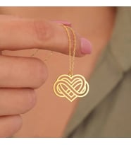 Kişiye Özel 925 Ayar Gümüş Zarif Kalp Sonsuzluk Kolye (Gold)