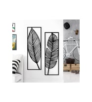 Yaprak Temalı 2'li set Dekoratif Duvar Dekorasyon Ürünü 70x25 cm (Siyah)