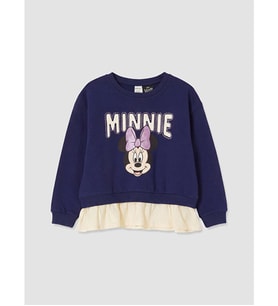 LCW Kids Lacivert Minnie Mouse Baskılı Taşlı Kız Çocuk Sweatshirt
