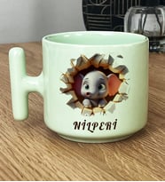 Kişiye Özel 3D Efektli Fil Baskılı Hediye Pastel T Kupa İsimli İsim Yazılı (Yeşil)