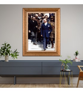 Altın Varaklı Çerçeveli Paspartulu Atatürk Tablo nl02A107 (Gold)