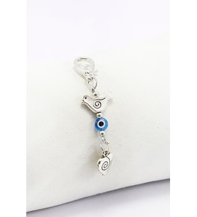Metal Kuş Cam Nazar Boncuğu Kalpli Klipsli Küçük Charm Anahtarlık Cüzdan Çanta Süsü
