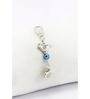 Metal Kuş Cam Nazar Boncuğu Kalpli Klipsli Küçük Charm Anahtarlık Cüzdan Çanta Süsü