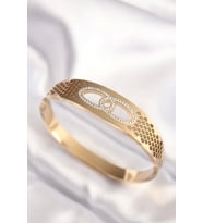 316L Çelik Gold Renk Zirkon Taşlı Kadın Kelepçe Bilezik