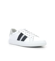 Hakiki Deri Beyaz Siyah Desenli Kadın Sneaker Ayakkabı