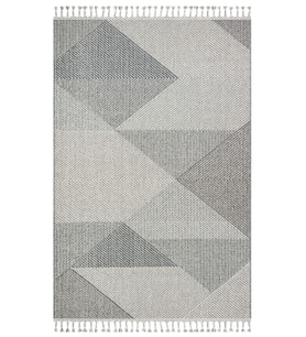 Gri Kilim Geometrik Desenli Modern Salon Kilimi Makine Dokuma Kabartmalı Yüzey Koridor