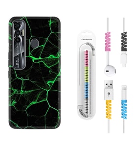 Tecno Spark 6 6 Go 8C 8 Pro 7 7 Pro Kılıf Kablo Koruma Spiral Silikon Yeşil Şerit Mermer 1320