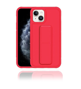 Apple IPhone 13 Mini Uyumlu Mat Kırmızı Yumuşak Silikon Standlı Tutacaklı (Tutamaçlı) Telefon Kılıfı