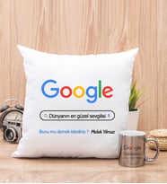 Kişiye Özel Google Tasarım Esprili Kare Yastık ve Silver Kupa