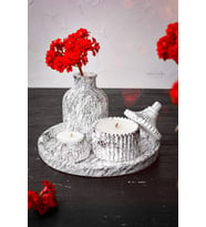 5 Parça Mermer Desen Dekoratif Beton Vazo Ve Vanilya Kokulu Soya Wax Mumluk Takımı (Siyah Desenli)