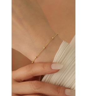 925 Ayar Gümüş Top Detaylı Gurmet Bileklik (Gold)