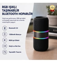 1200mAh Bataryalı RGB Işıklı Bluetooth 5.0 TWS Taşınabilir Kablosuz Hoparlör