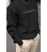 Paris Baskılı  Pamuklu Oversize Sweatshirt (Siyah)