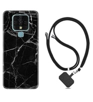 Tecno Camon 16 18P Pova Kılıf Boyun Askılı Silikon Fragile Black Mermer 1378