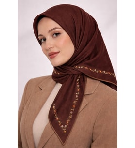Bonjela Soft Eşarp Minimal Çiçek Desen Çikolata