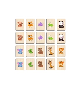 Ahşap Yapboz Zeka Kartları Eşleştirme Oyunu Hafıza Kartı Puzzle (Sevimli Vahşi Hayvanlar)