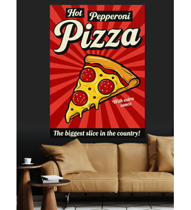 Retro Pizza Dilimi Posteri Dekoratif Kanvas - Mdf Ahşap Tablo