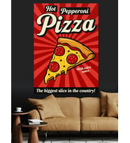 Retro Pizza Dilimi Posteri Dekoratif Kanvas - Mdf Ahşap Tablo