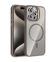 Coverzone iPhone 15 Pro ile Uyumlu Z-Etro MagSafe Wireless ?arj Destekli, G��l� Manyetik Tutucu, Stand Olabilen, Kamera Lens Hediyeli Koruyucu K?l?f Gri