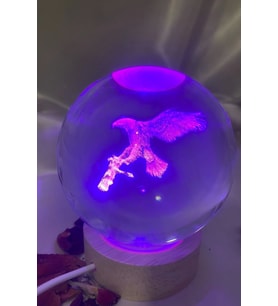 3D Led Işık Cam Küre Çok Işıklı Ahşap Kartal Kara Kartal Büyük Boy 8cm (Çok Renkli)