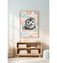 Sevimli Yavru Fok Minimalist 1. Kalite Ahşap Çerçeveli Tablo