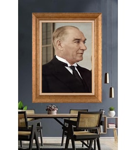 Altın Varaklı Çerçeveli Paspartulu Atatürk Tablo nh344 (Gold)