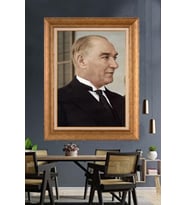 Altın Varaklı Çerçeveli Paspartulu Atatürk Tablo nh344 (Gold)