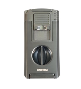 Cohiba Çift Torch Pürmüz Dahili Kesici Delicili Gunmetal Metal Puro Çakmağı