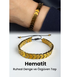 Hematit Doğal Taş Gold Çavuş Kesim 8mm Makrome Bileklik