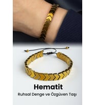 Hematit Doğal Taş Gold Çavuş Kesim 8mm Makrome Bileklik