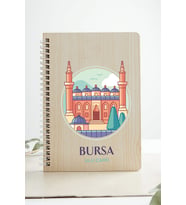 Bursa Ulu Camii Şehir Tasarım Ahşap Kapaklı Defter Kraft Kağıt Özel Tasarım (Akçaağaç Rengi )