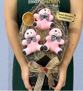 Kişiye Özel Ayıcık Buketi - Büyük Boy Pembe Ayıcıklar Buketi - Peluş Ayıcık Buketi (Model 1)