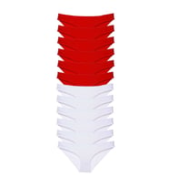 12 adet Süper Eko Set Likralı Kadın Slip Külot Kırmızı Beyaz