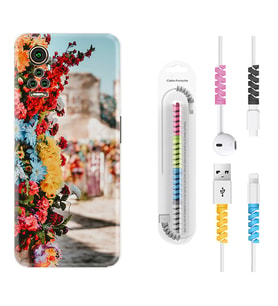 General Mobile GM 21 Pro GM 22 Pro Plus Kılıf Kablo Koruma Spiral Silikon Gerçek Çiçekler 1743