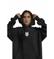 Minimal Husky Desenli Siyah Unisex Kapüşonlu Sweatshirt – DTF Baskı