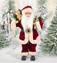 Yılbaşı Süsü Noel Baba Biblo Figür Büyük Boy 45cm - Peluş Ayılı Hediye Çuvalı ve Aksesuarları ile (Kırmızı)