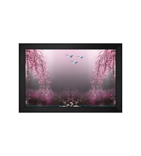 Kuğular ve Kırmızı Çiçekler Soyut Motifli Kanvas Tablo 80 x 110 cm Siyah Çerçeve