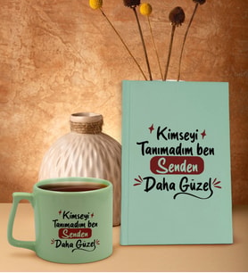 BK Gift Kimseyi Görmedim Ben Tasarımlı Su Yeşili Sert Kapaklı Defter ve Middle Kupa Seti-1, Arkadaşa Hediye, Yeni İş Hediyesi, Doğum Günü Hediyesi