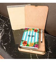 Çiçekli Ahşap Kutulu Defter Kalem Set