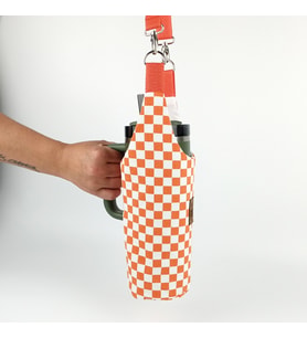 Woodycord El Yapımı Turuncu Beyaz Pötikare Termos Matara Kılıfı Kulplu Quencher Pipetli 1,18