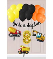 1 Yaş İnşaat Konsept Doğum Günü Balon Seti İnşaat Araçları Tema Balon Zinciri (08)