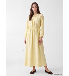 LCW Modest Sarı Belden Oturtmalı Poplin Elbise