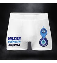 Nazar Değmesin Koçuma Yazısı Baskılı Pamuklu Erkek Boxer